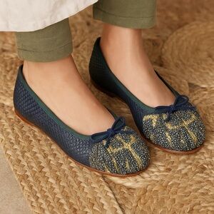 Anthropologie Meher Kakalia Handcrafted Hopi Blue Snake Print Ballet Flat 7.5 US